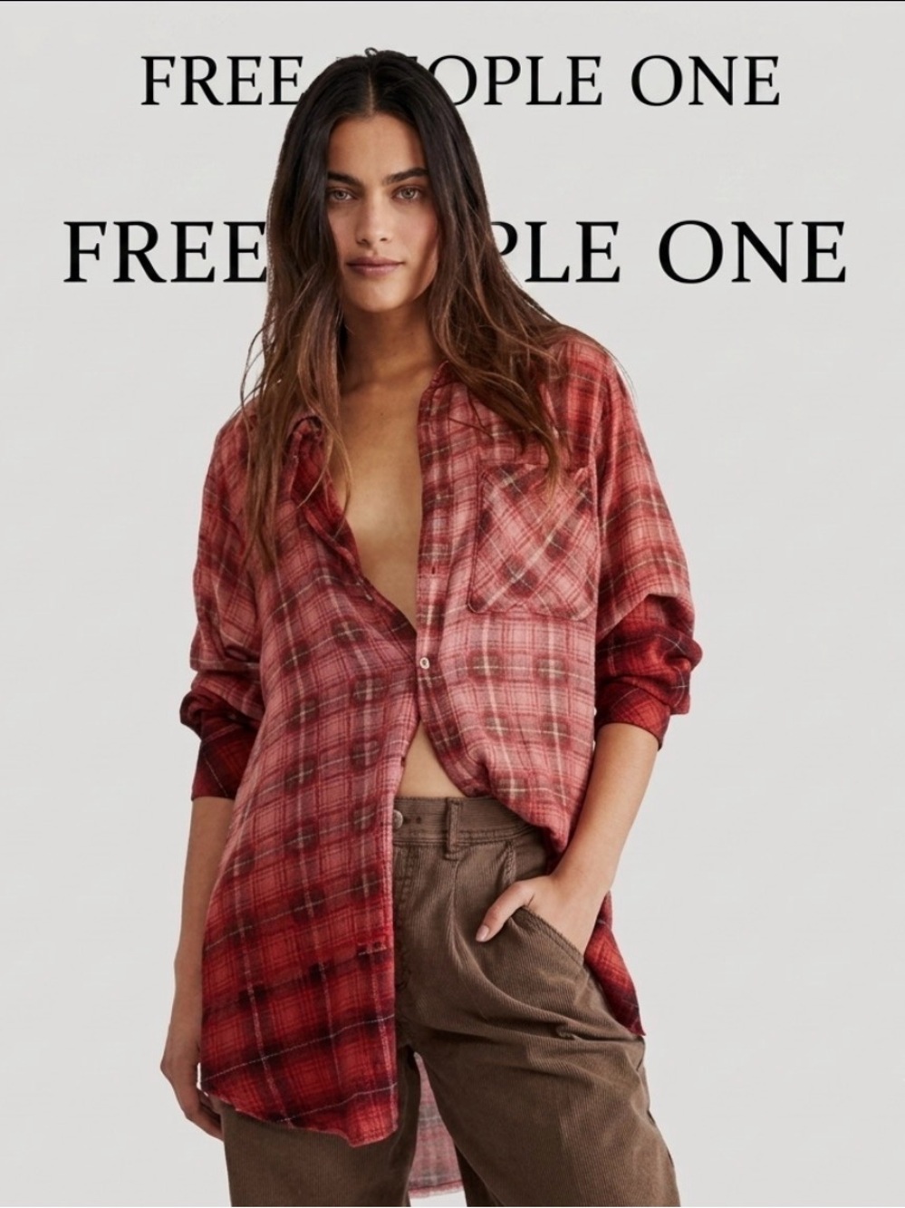 Free People Red Plaid Button-Down Shirt